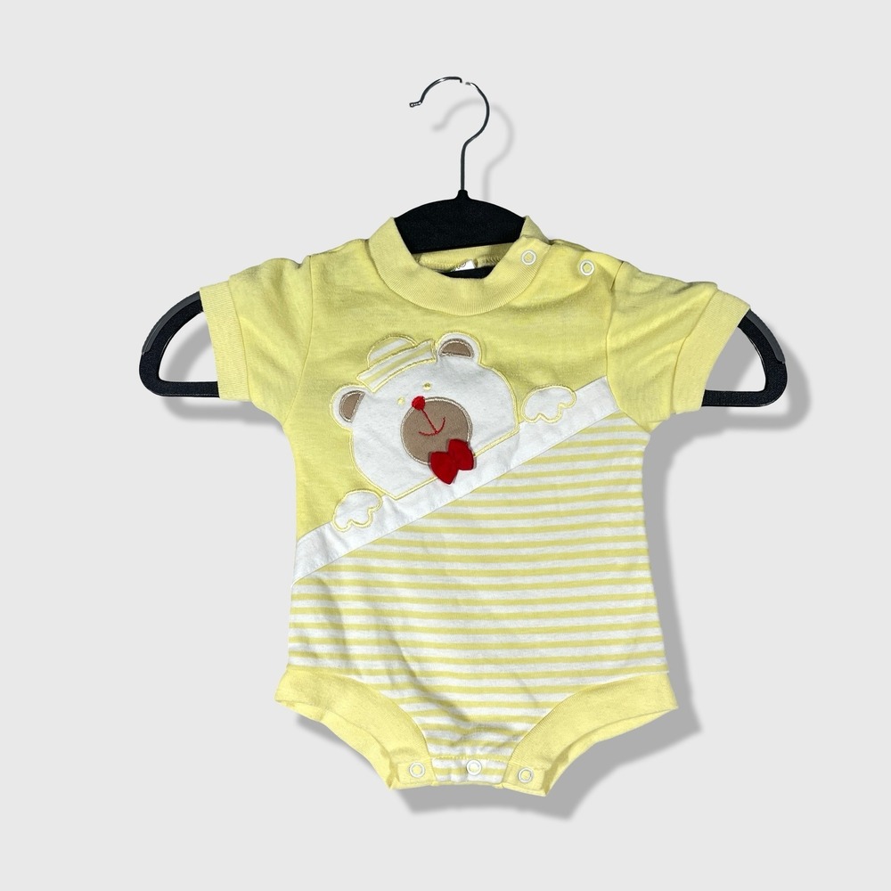 Vitamins‎ Bear Bodysuit Kids 3/6 Months Yellow Striped Nautical Sailor Vintage